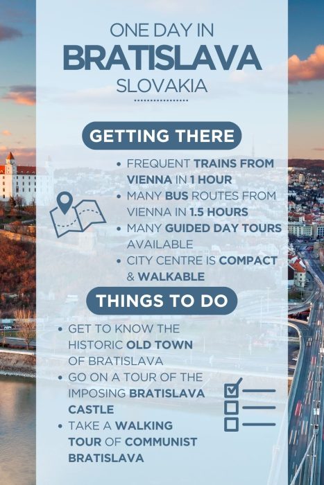 An infographic outlining the highlights of spending a day in Bratislava, Slovakia